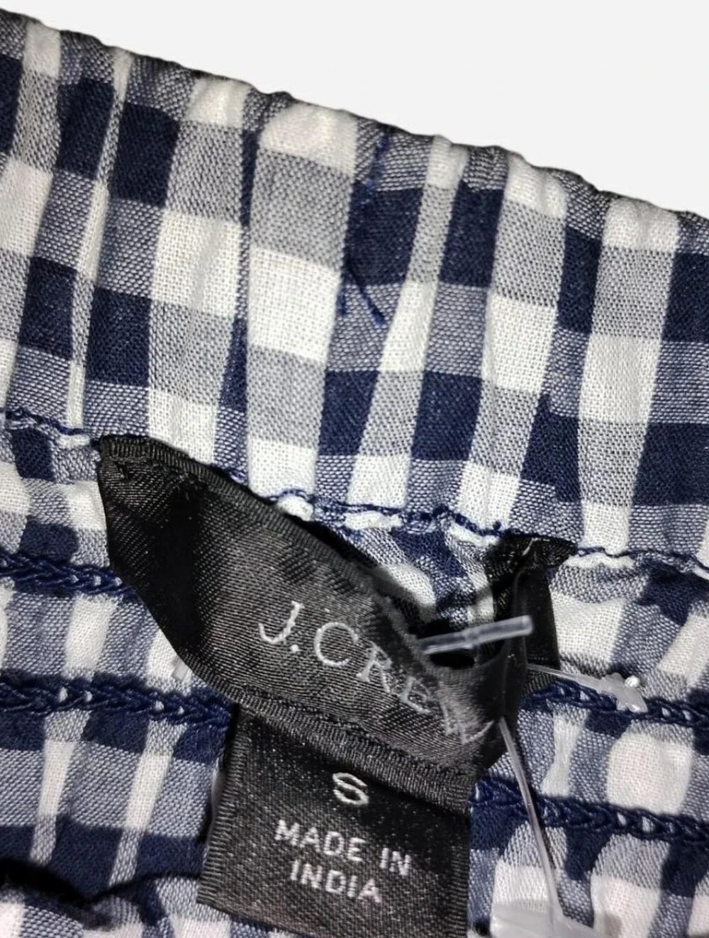 J.Crew Smocked Gingham Tie-Strap Crop Top - Navy / White - Size Small